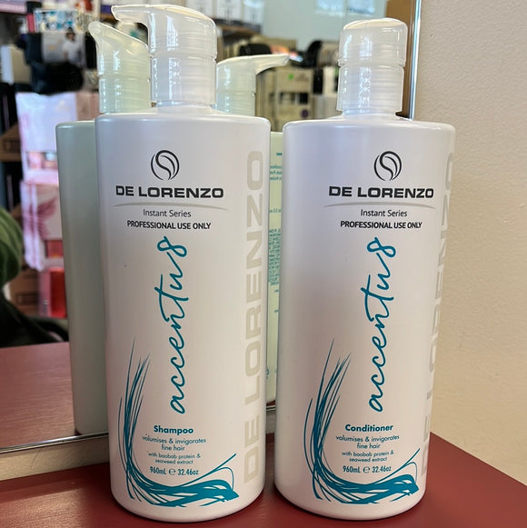 DeLorenzo Accentu8 Shampoo & Conditioner Pack 2 x 960ml Volumising DUO with pumps