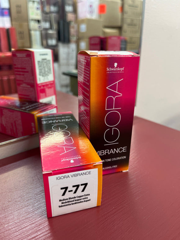Schwarzkopf Igora Vibrance Tone-On-Tone Coloration 7-77 Medium Blonde Copper Extra 60ml each 2x bottles