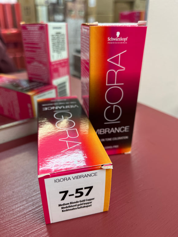 Schwarzkopf Igora Vibrance Tone-On-Tone Coloration 7-57 Medium Blonde Gold Copper 60ml each 2x bottles