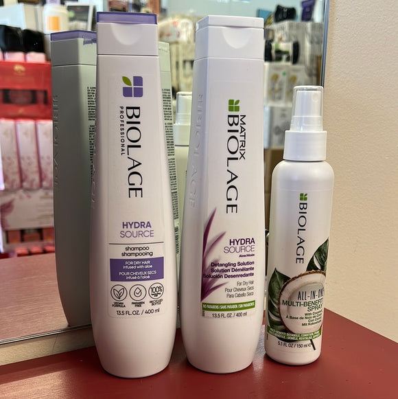 Matrix Biolage HydraSource Shampoo & Detangling Solution plus All-In-One Coconut Infusion Multi-Benefit Treatment Spray