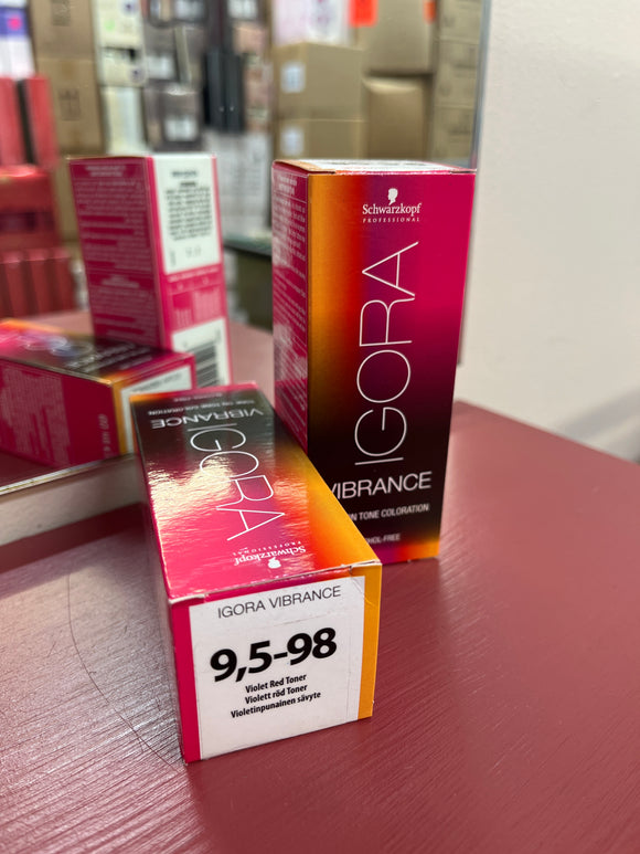 Schwarzkopf Igora Vibrance Tone-On-Tone Coloration 9,5-98 Violet Red Toner 60ml each 2x bottles