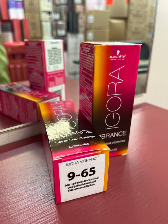 Schwarzkopf Igora Vibrance Tone-On-Tone Coloration 9-65 Extra Light Blonde Chocolate Gold 60ml each 2x bottles