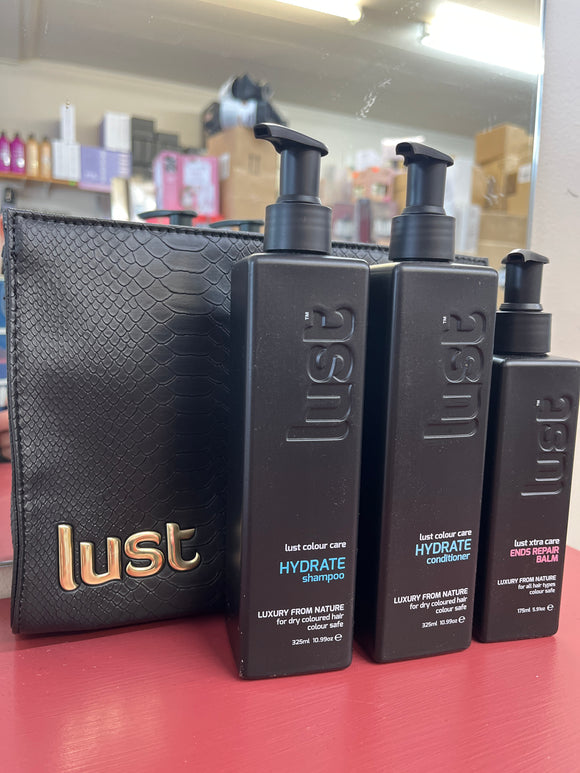 Lust Hydrate Shampoo Conditioner & Ends Repair Balm Trio Pack