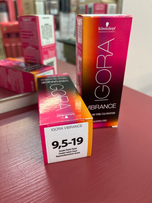 Schwarzkopf Igora Vibrance Tone-On-Tone Coloration 9,5-19 Cendré Violet Toner 60ml each 2x bottles