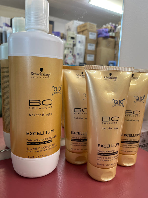 Schwarzkopf Bonacure Excellium Q10+ Taming 3 x Shampoo 200ml + litre conditioner