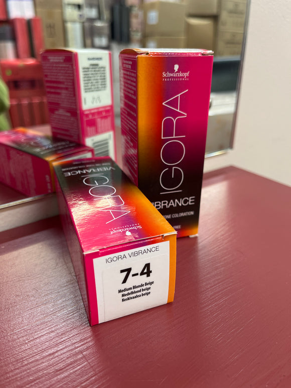 Schwarzkopf Igora Vibrance Tone-On-Tone Coloration 7-4 Medium Blonde Beige 60ml each 2x bottles