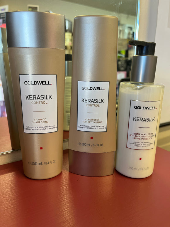 Goldwell Kerasilk Control shampoo & conditioner + Goldwell Kerasilk Gentle hand lotion Trio Bundle deal