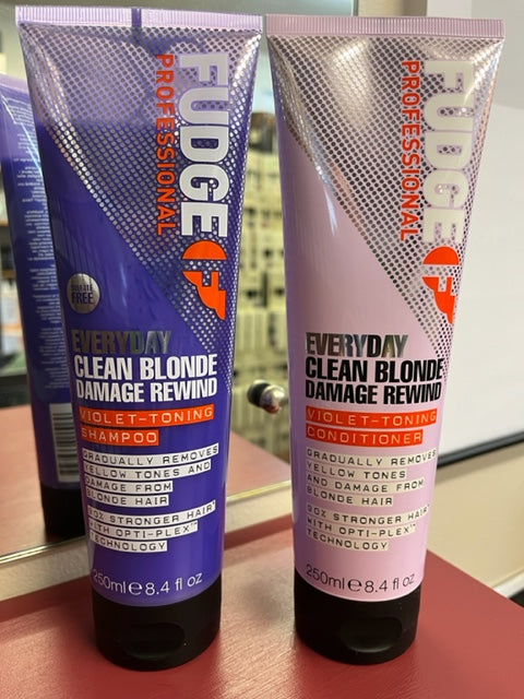 Fudge Clean Blonde EVERYDAY Damage Rewind Violet Toning Shampoo & Conditioner DUO