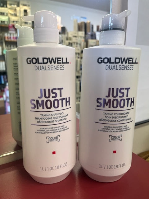 Goldwell Dualsenses 1LITRE Just Smooth Taming SHAMPOO & CONDITIONER DUO + PUMPS